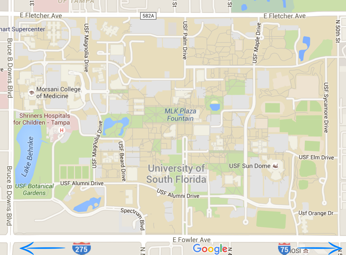 Map showing the University of South Florida's location